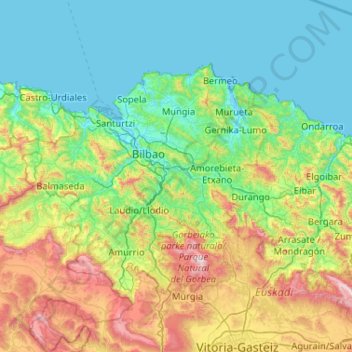 Topografische Karte Biscay, Höhe, Relief