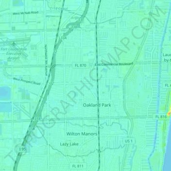 Topografische Karte Oakland Park, Höhe, Relief