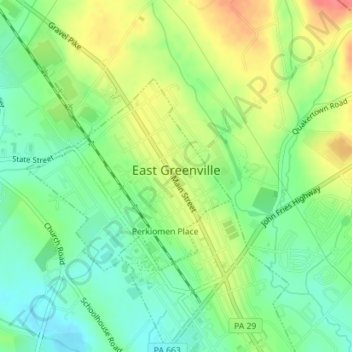 Topografische Karte East Greenville, Höhe, Relief