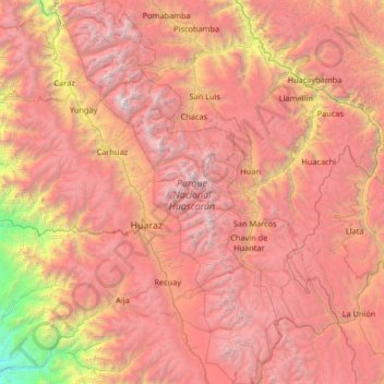Topografische Karte Huascarán National Park, Höhe, Relief