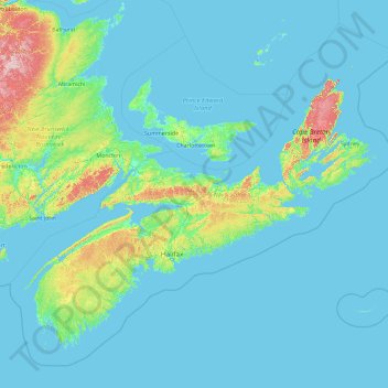 Topografische Karte Nova Scotia, Höhe, Relief