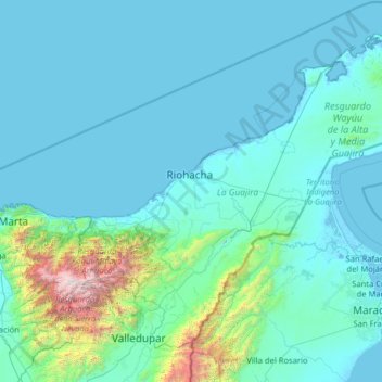 Topografische Karte La Guajira, Höhe, Relief