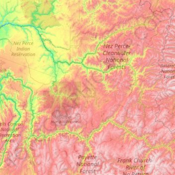 Topografische Karte Idaho County, Höhe, Relief