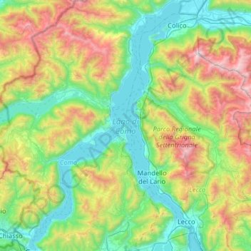 Topografische Karte Lake Como, Höhe, Relief