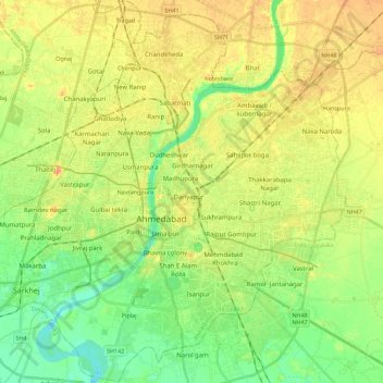 Topografische Karte Ahmedabad City Taluka, Höhe, Relief