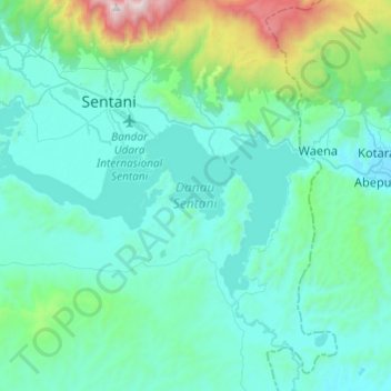 Topografische Karte Lake Sentani, Höhe, Relief