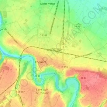Topografische Karte Thouars, Höhe, Relief