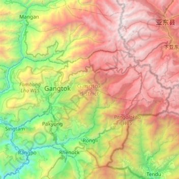 Topografische Karte Gangtok district, Höhe, Relief