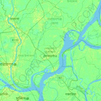Topografische Karte Sonargaon, Höhe, Relief
