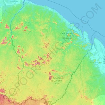 Topografische Karte French Guiana, Höhe, Relief