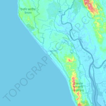 Topografische Karte Rohingya Refugee Camp in Bangladesh, Höhe, Relief