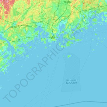 Topografische Karte Helsinki, Höhe, Relief