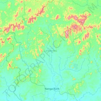 Topografische Karte Lamandau, Höhe, Relief