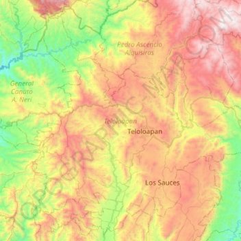 Topografische Karte Teloloapan, Höhe, Relief