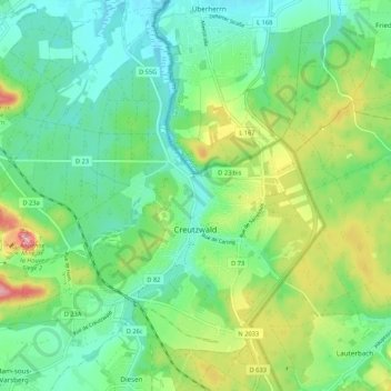 Topografische Karte Creutzwald, Höhe, Relief