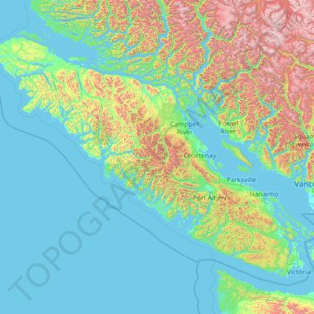 Topografische Karte Vancouver Island, Höhe, Relief