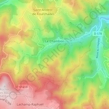 Topografische Karte Le Chambon, Höhe, Relief
