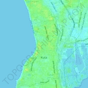Topografische Karte Kuta, Höhe, Relief