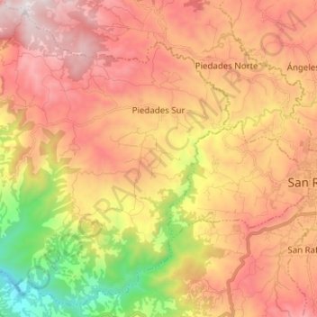 Topografische Karte Piedades Sur, Höhe, Relief