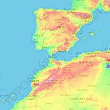 Topografische Karte Spanien, Höhe, Relief