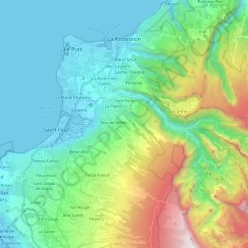 Topografische Karte La Possession, Höhe, Relief