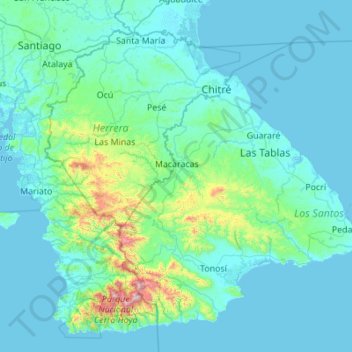 Topografische Karte Península de Azuero, Höhe, Relief