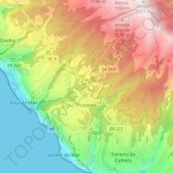 Topografische Karte Prazeres, Höhe, Relief
