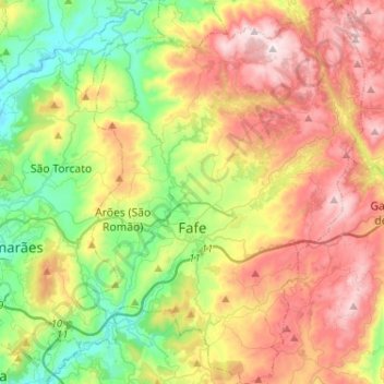 Topografische Karte Fafe, Höhe, Relief