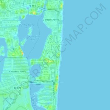 Topografische Karte Sunny Isles Beach, Höhe, Relief