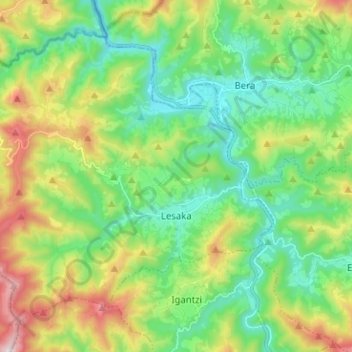 Topografische Karte Lesaka, Höhe, Relief