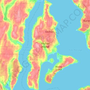 Topografische Karte Vashon Island, Höhe, Relief