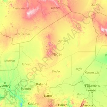 Topografische Karte Niger, Höhe, Relief