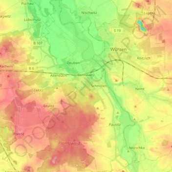 Topografische Karte Bennewitz, Höhe, Relief