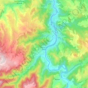 Topografische Karte Villeneuve-d'Allier, Höhe, Relief
