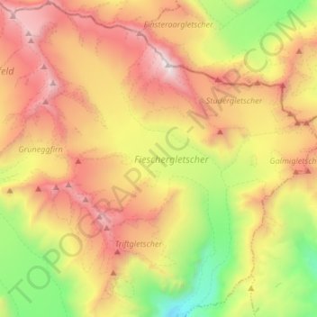 Topografische Karte Fieschergletscher, Höhe, Relief