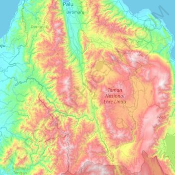 Topografische Karte Sigi Regency, Höhe, Relief