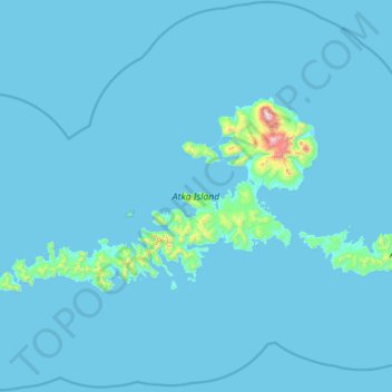 Topografische Karte Atka Island, Höhe, Relief