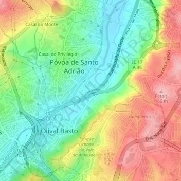 Topografische Karte Póvoa de Santo Adrião e Olival Basto, Höhe, Relief