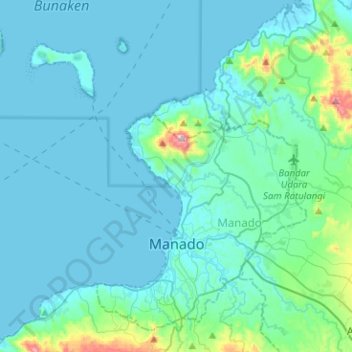 Topografische Karte Manado, Höhe, Relief
