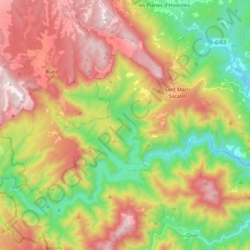 Topografische Karte Susqueda, Höhe, Relief