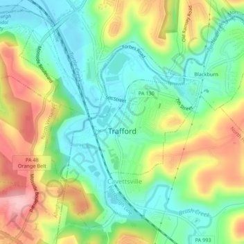 Topografische Karte Trafford, Höhe, Relief