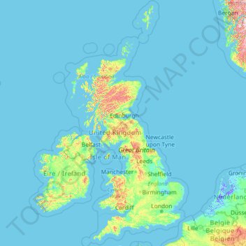 Topografische Karte United Kingdom, Höhe, Relief