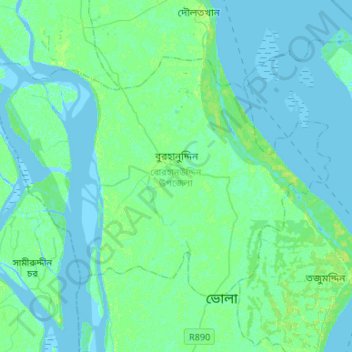 Topografische Karte Borhanuddin Subdistrict, Höhe, Relief