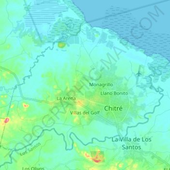 Topografische Karte Distrito Chitré, Höhe, Relief
