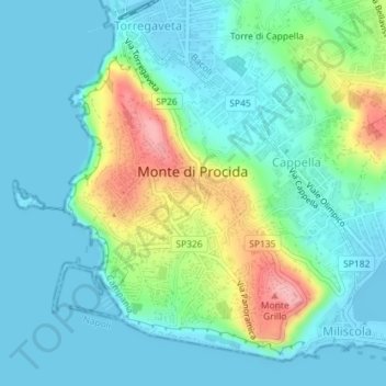 Topografische Karte Monte di Procida, Höhe, Relief