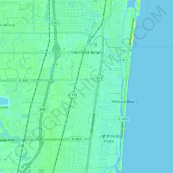 Topografische Karte Deerfield Beach, Höhe, Relief