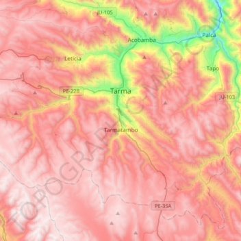 Topografische Karte Tarma, Höhe, Relief