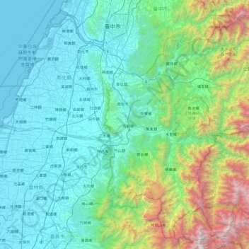 Topografische Karte Landkreis Nantou, Höhe, Relief