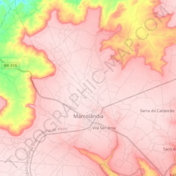 Topografische Karte Marcolândia, Höhe, Relief