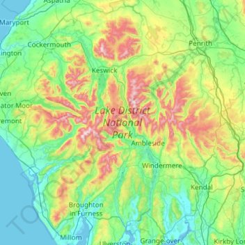 Topografische Karte Lake District National Park, Höhe, Relief